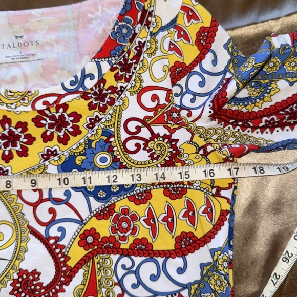 Talbots Red and Blue Paisley Tab Sleeve Top Cotton Stretch Sz S - Picture 5 of 13